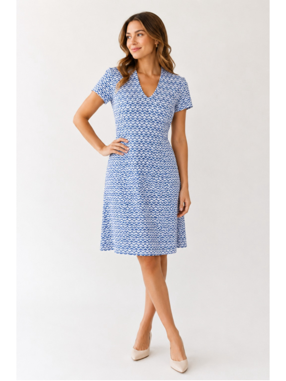 J.McLaughlin Blue White Geometric Mini Dress S